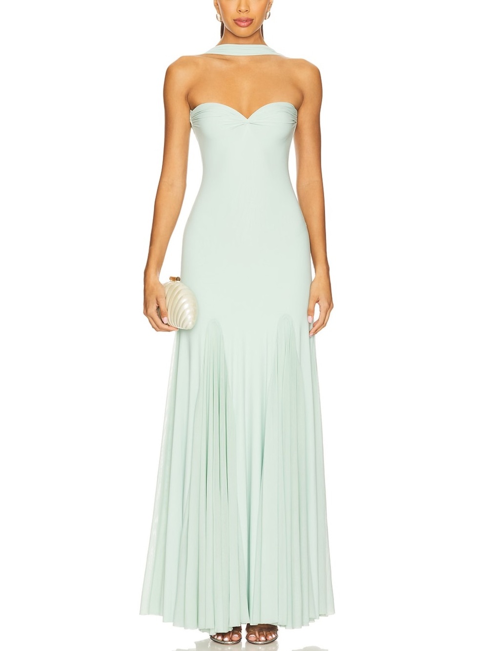 Deme by Gabriella Berta Mint Green Strapless Pleated Maxi Dress Size S NWT